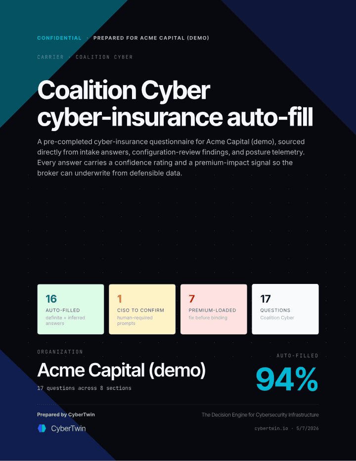 Insurance questionnaire report — first page, rendered from the seeded sample environment.